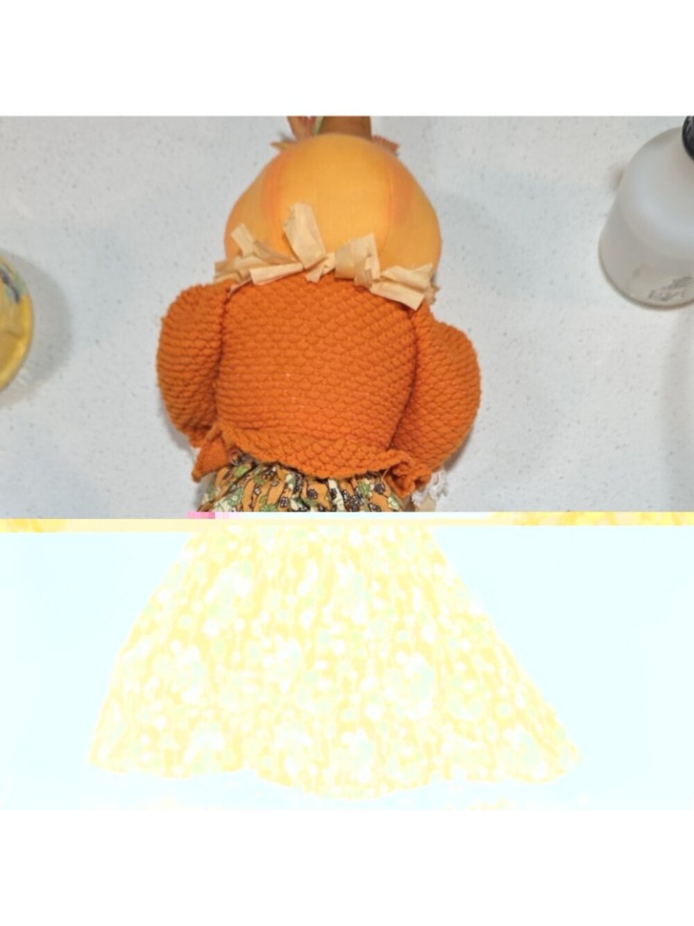Halloween Scarecrow Fabric Figurine Freestanding Table Decor Orange Beige Green - Picture 3 of 8